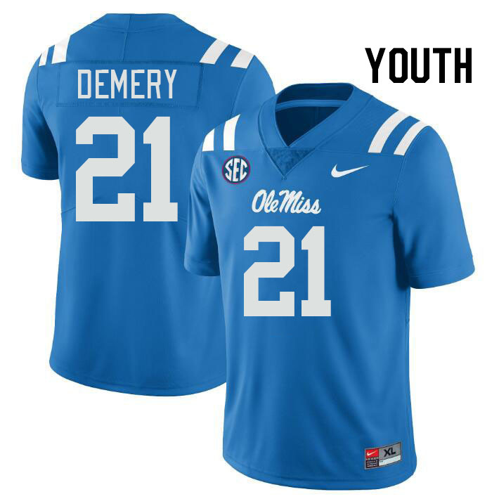 Youth #21 Daniel Demery Ole Miss Rebels College Football Jerseyes Stitched Sale-Powder Blue